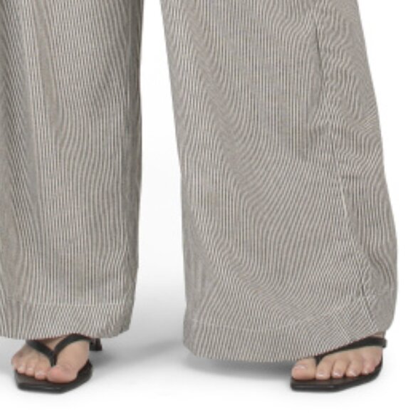 New! Max Studio Linen Wide Leg  Waist Tie Striped Pants with pockets 255 2M7 - Picture 2 of 5